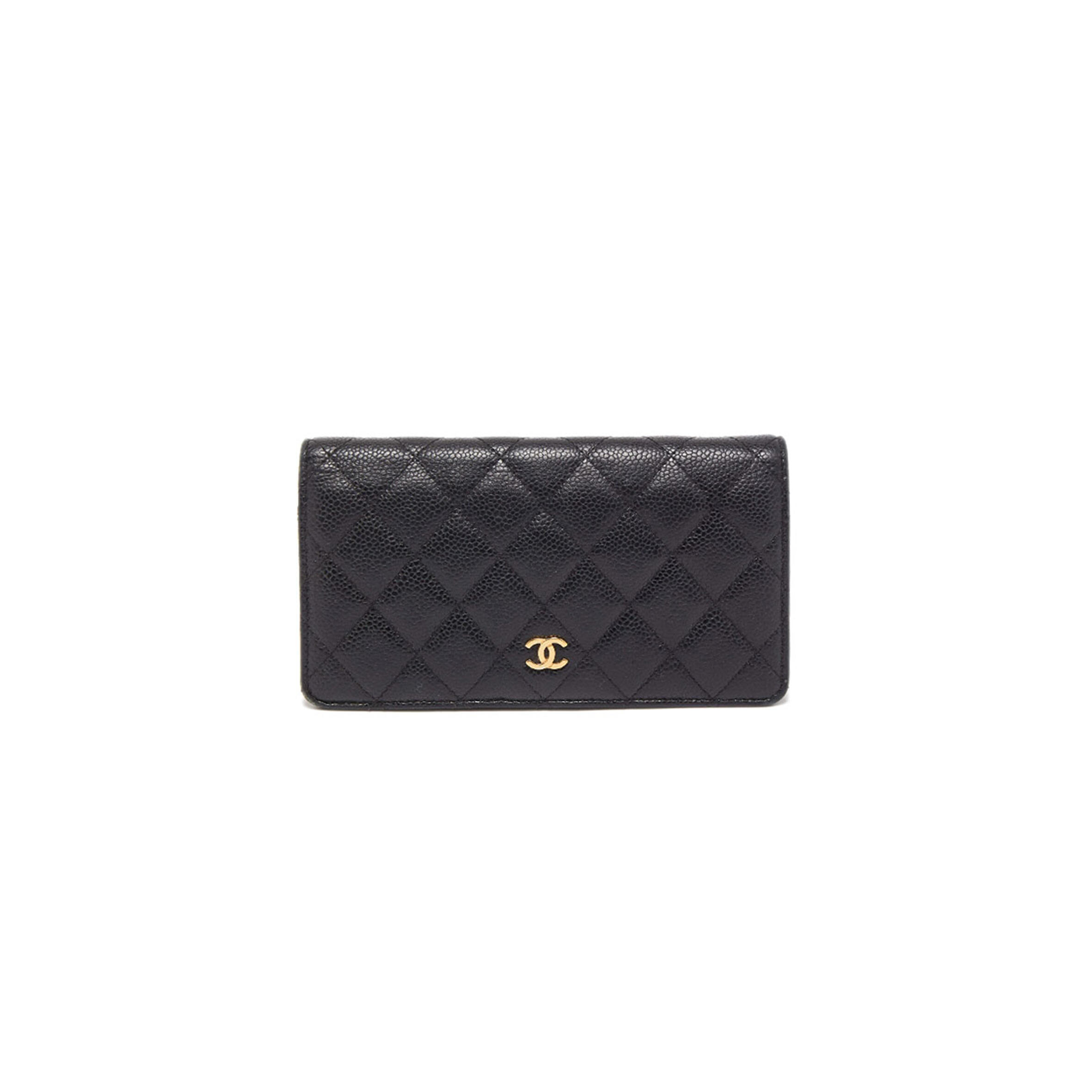 CHANEL BLACK QUILTED CAVIAR LEATHER L YEN CONTINENTAL WALLET A80285 (19.5*10*2.5cm)